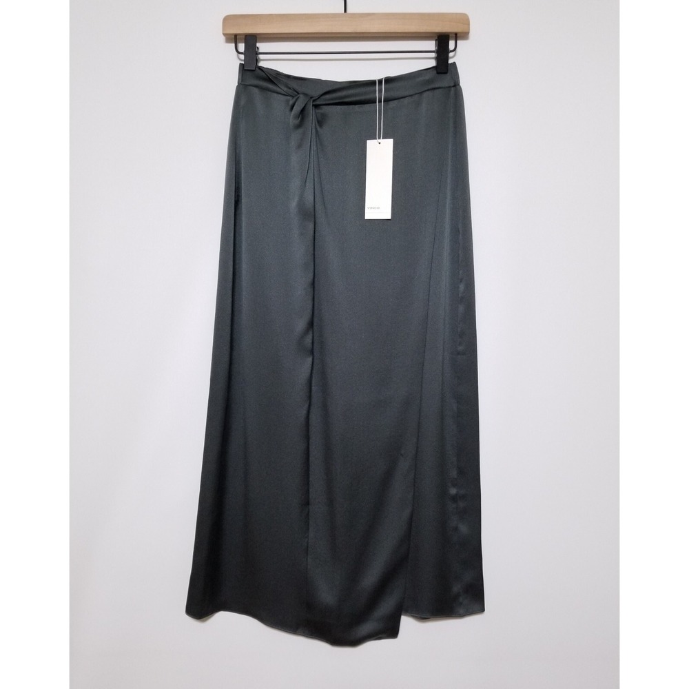 NWT Vince Knot Paneled Silk Satin Midi Skirt in Mineral Stone Green Size XS $325 - Picture 8 of 16